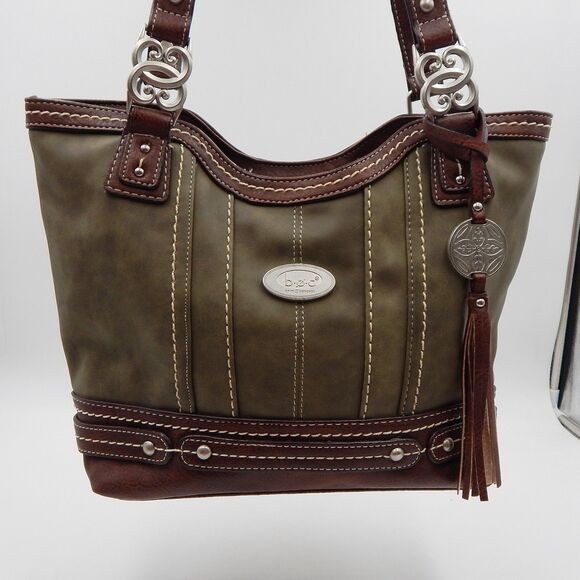 BOC Bøc Born Concept Green Tan Brown Handbag Purse Shoulder Bag Pockets - Picture 1 of 16